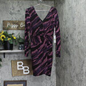 Siena Womens Metallic Side-Twist Long-Sleeve Dress SATN1869 Purple Multi 14